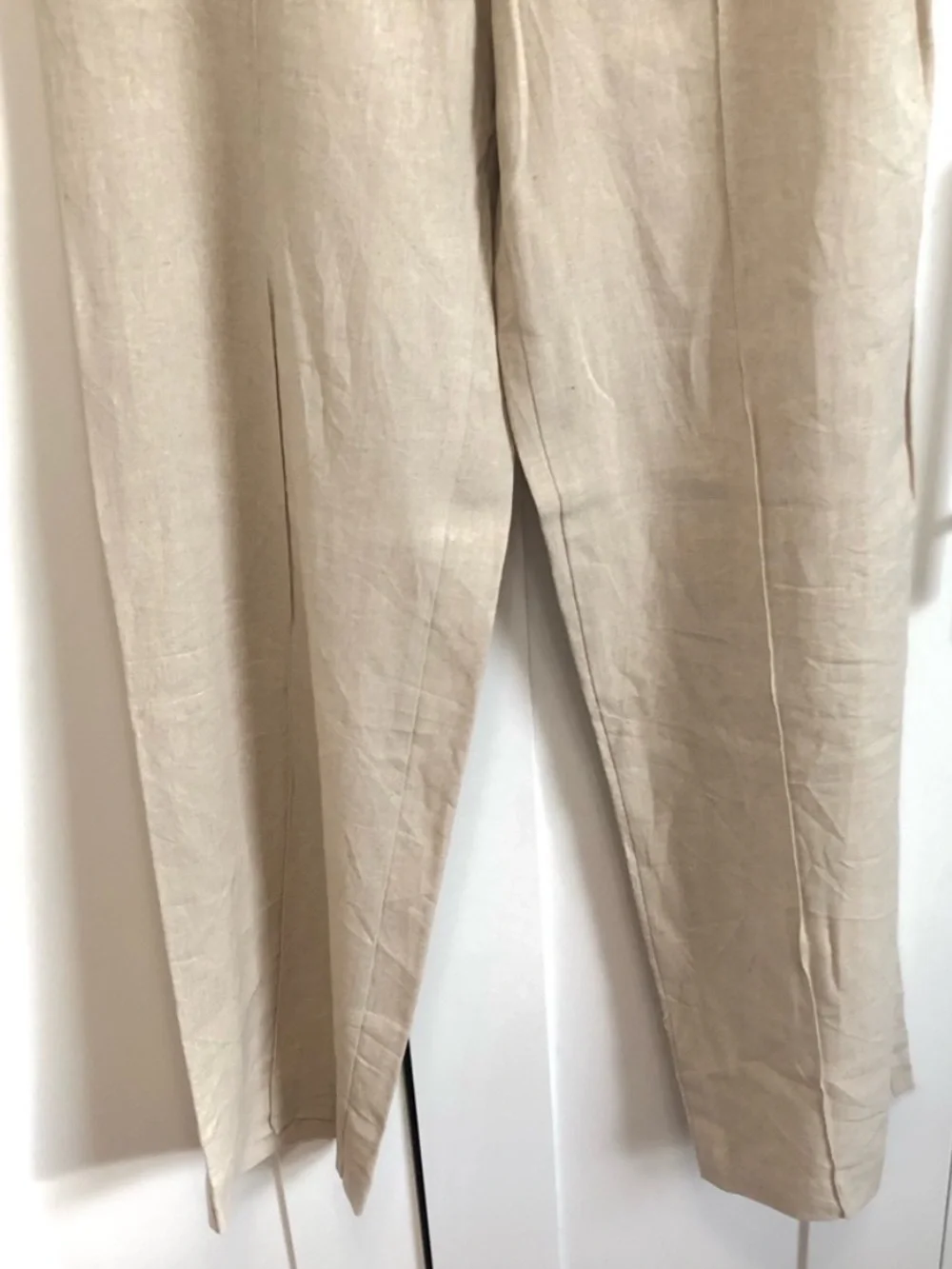 Zara Beige Tailored Straight Leg Linen-Blend Trousers